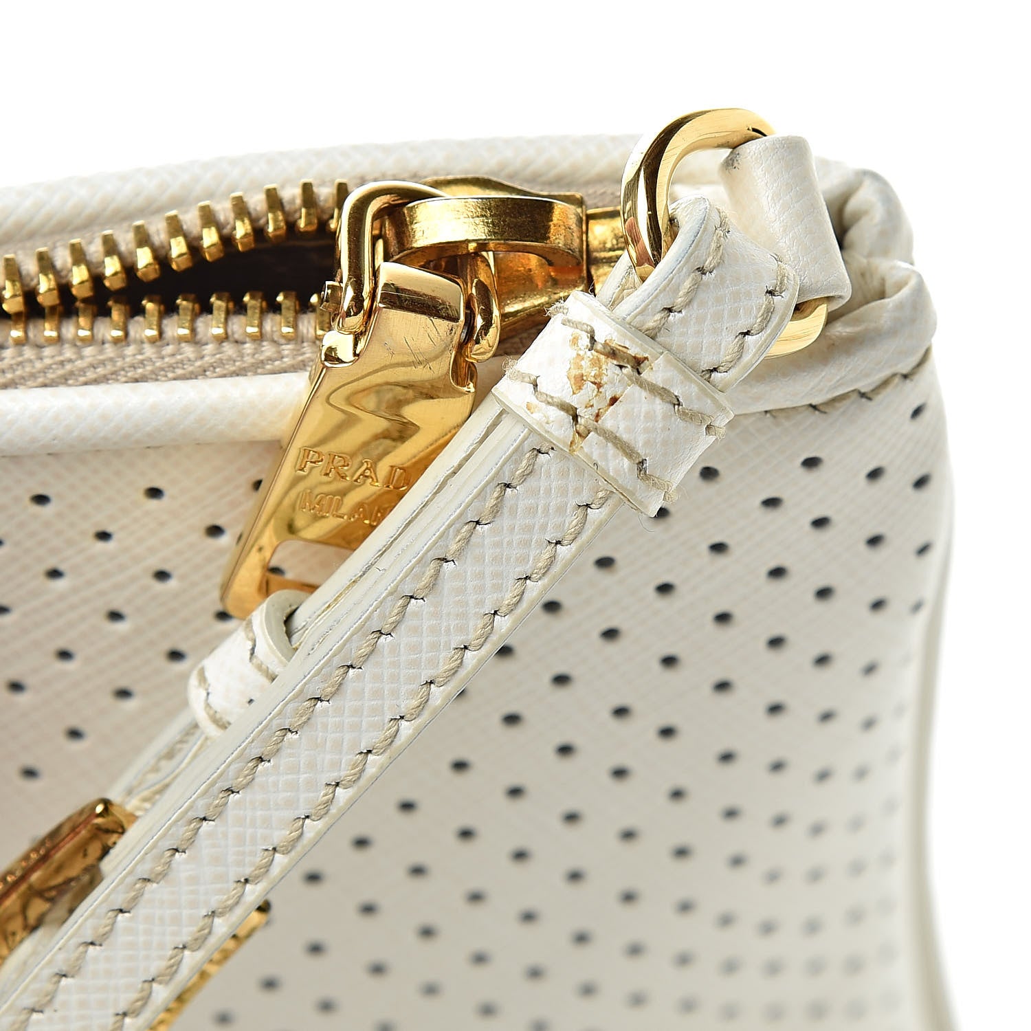 Prada Saffiano Perforated Wristlet White Black 10 of 11