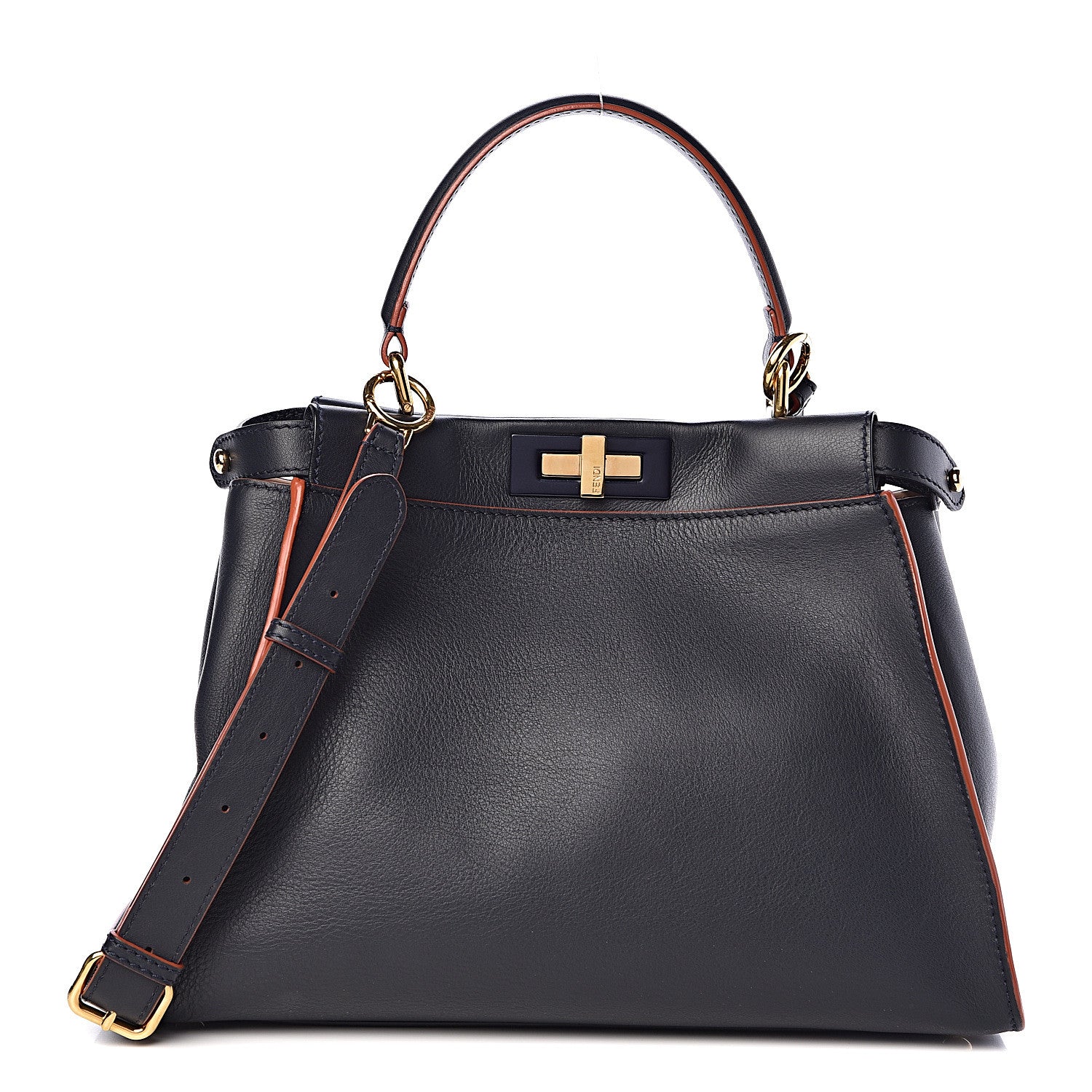 Fendi Vitello Seta Burro Medium Peekaboo Iconic Satchel Blue Notte Plaster 1 of 15