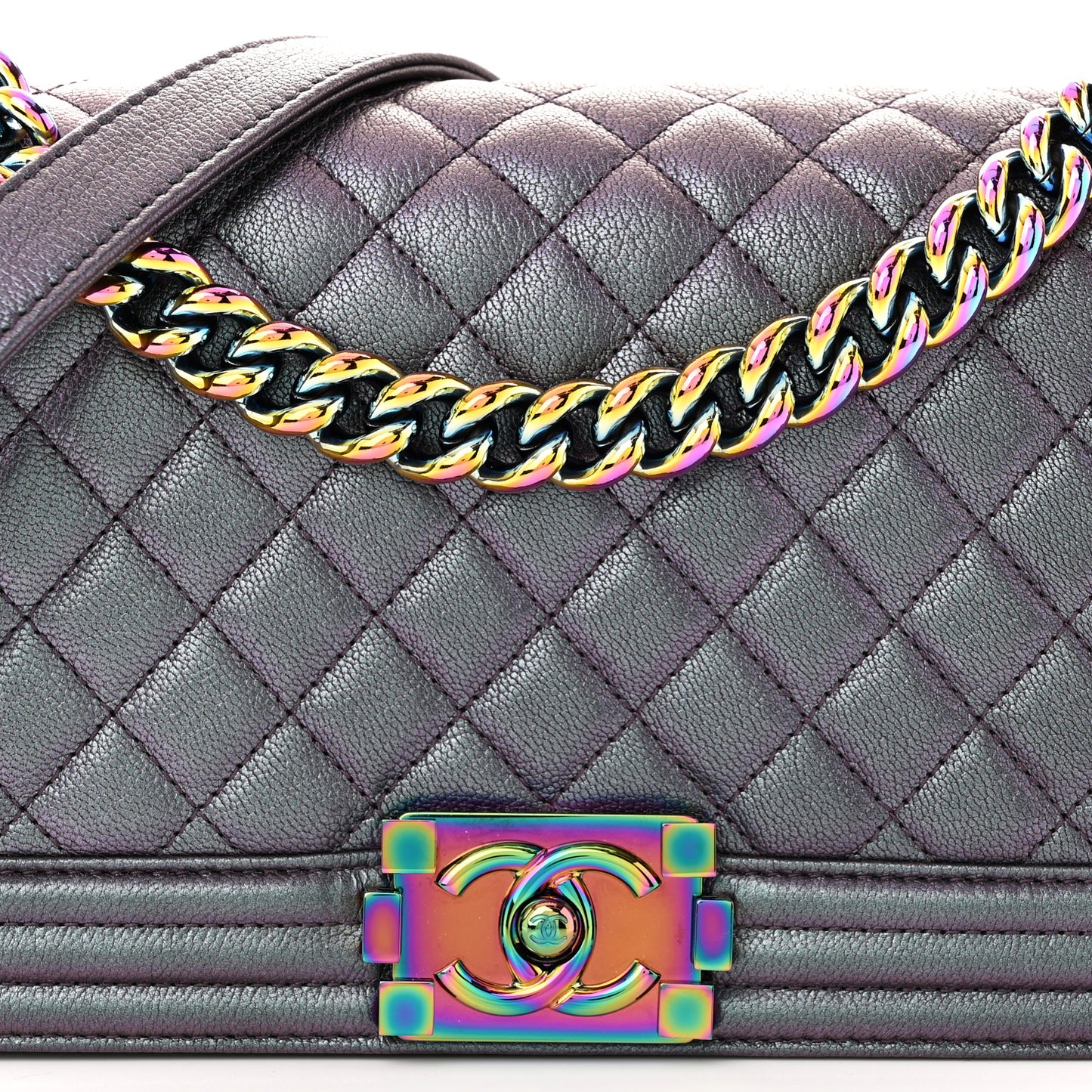Iridescent Goatskin Quilted Medium Boy Flap Purple