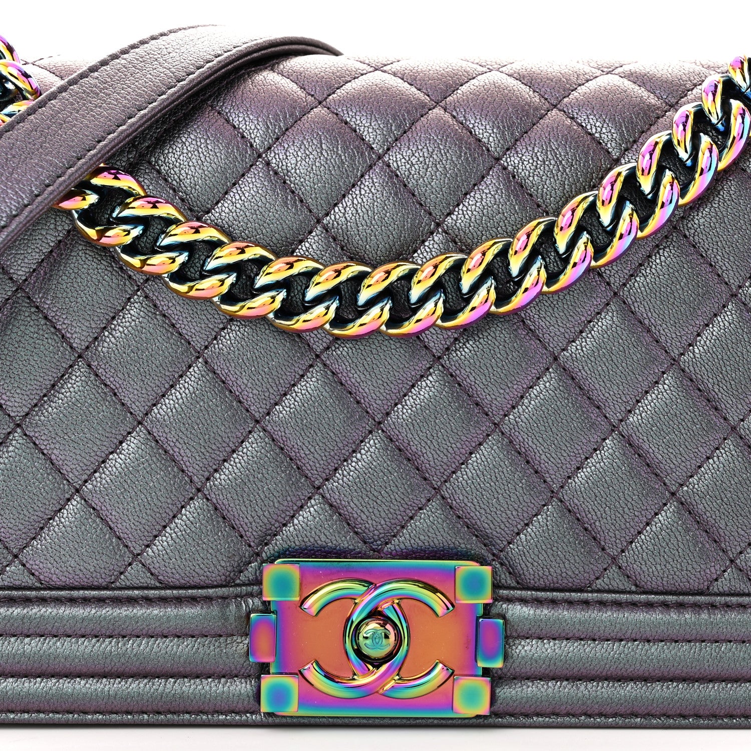 Chanel Iridescent Goatskin Quilted Medium Boy Flap Purple 8 of 11