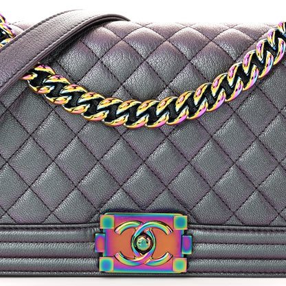 Chanel Iridescent Goatskin Quilted Medium Boy Flap Purple 8 of 11