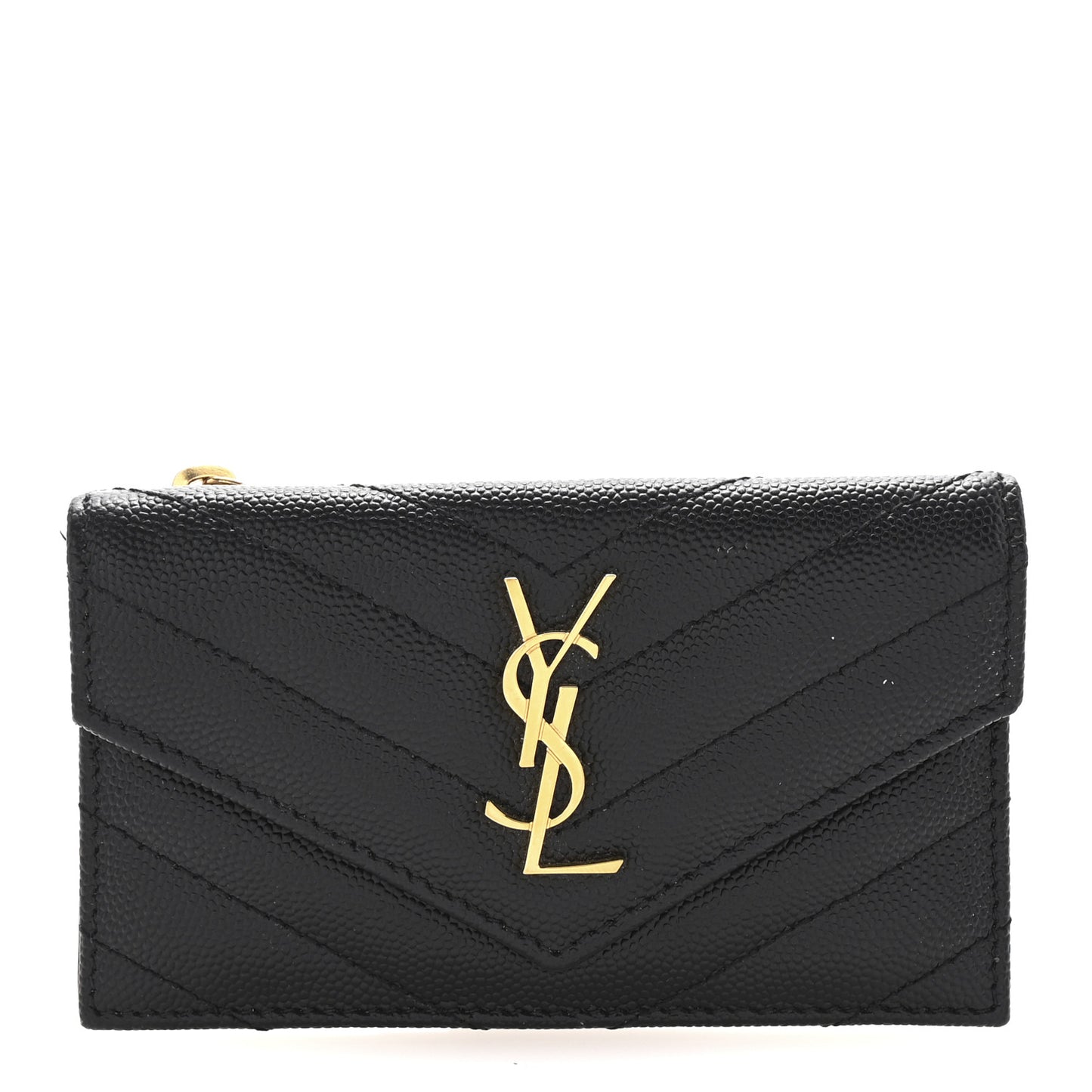 Grain De Poudre Matelasse Chevron Monogram Compact Wallet Black
