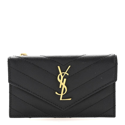 Saint Laurent Grain De Poudre Matelasse Chevron Monogram Compact Wallet Black 1 of 6