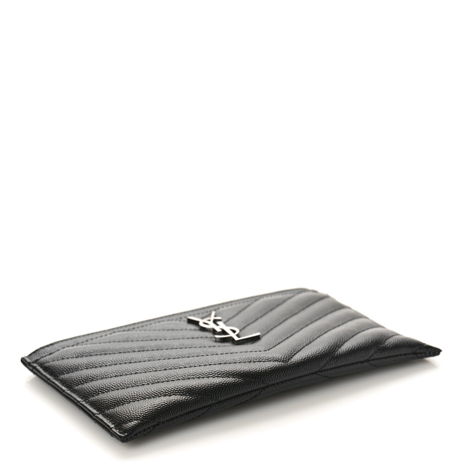 Saint Laurent Grain De Poudre Chevron Monogram Bill Pouch Black 4 of 9