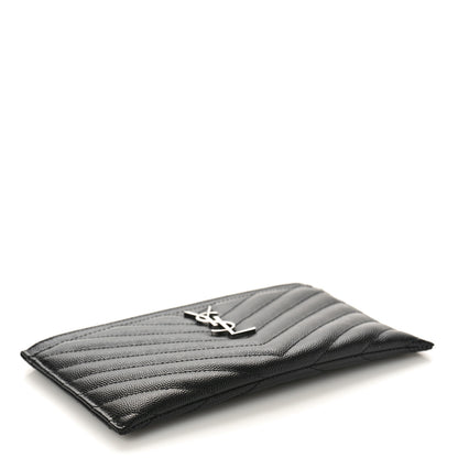 Saint Laurent Grain De Poudre Chevron Monogram Bill Pouch Black 4 of 9