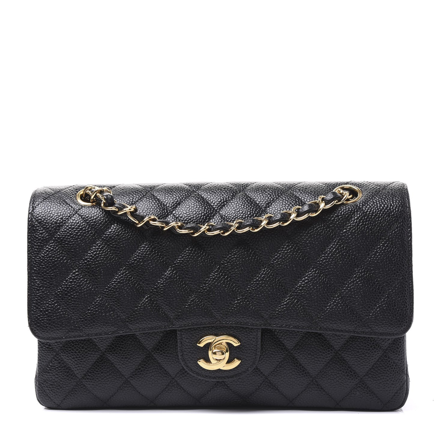 Caviar Quilted Medium Double Flap Black