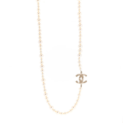 Chanel Pearl Crystal CC Camellia Long Necklace Gold 1 of 6