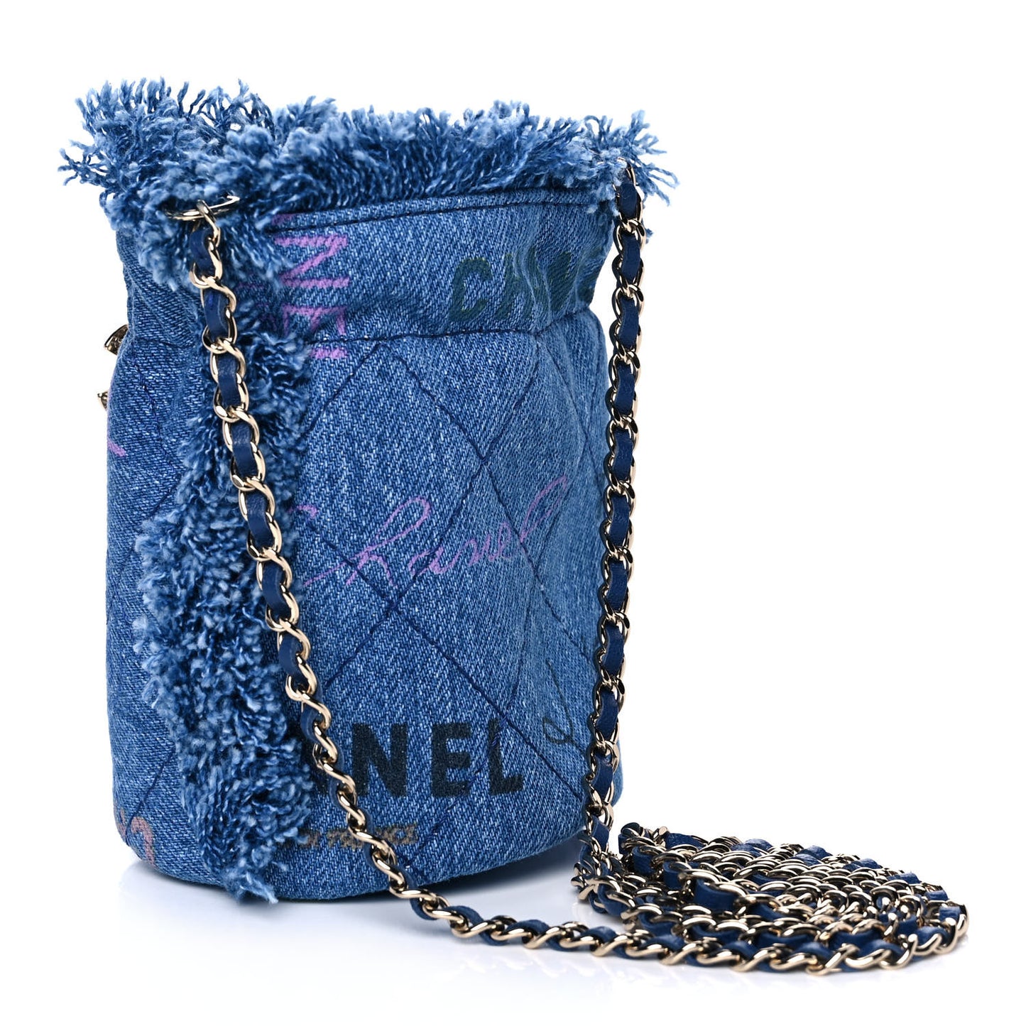 Denim Quilted Mood Mini Bucket With Chain Blue Multicolor