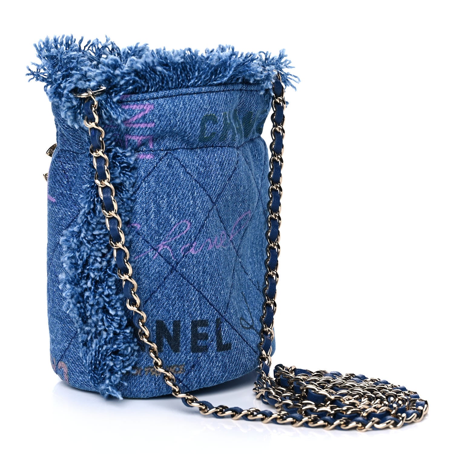 Chanel Denim Quilted Mood Mini Bucket With Chain Blue Multicolor 3 of 11