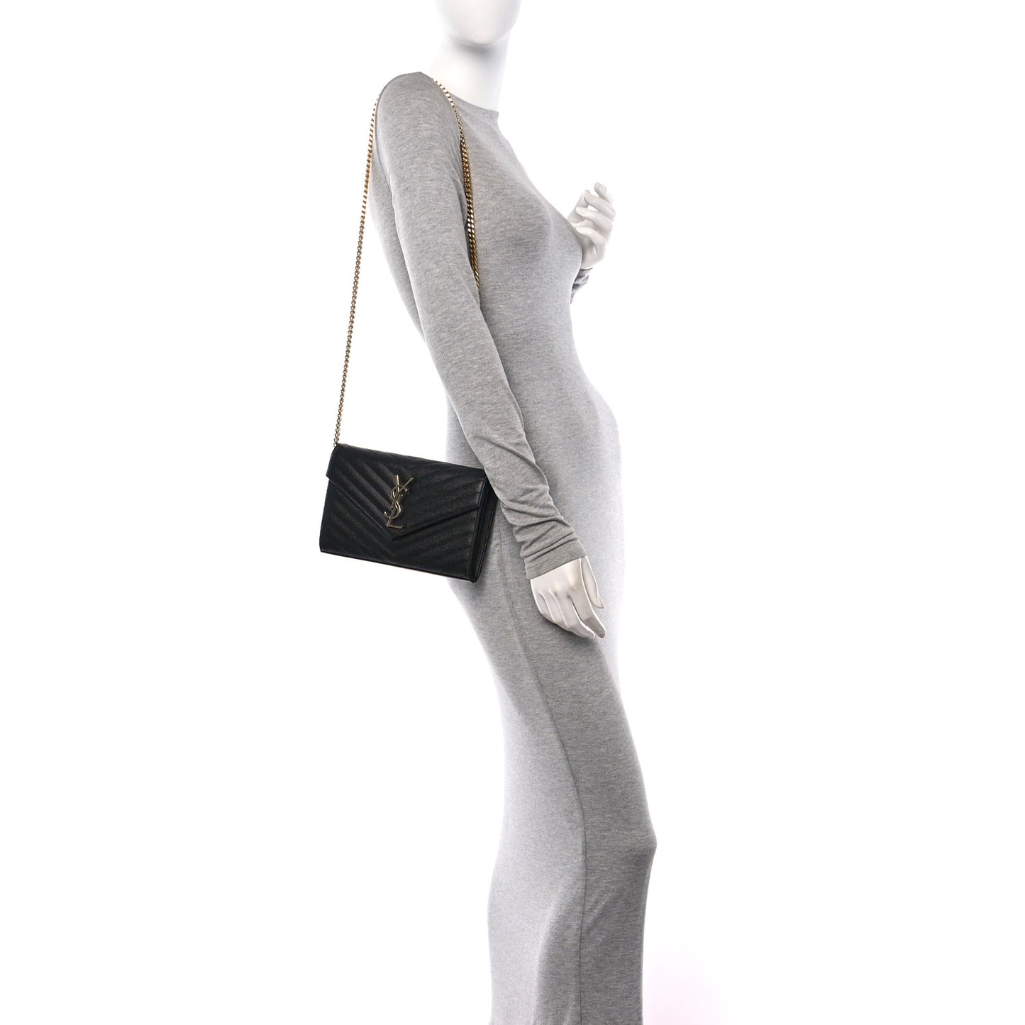 Grain De Poudre Matelasse Chevron Monogram Chain Wallet Black