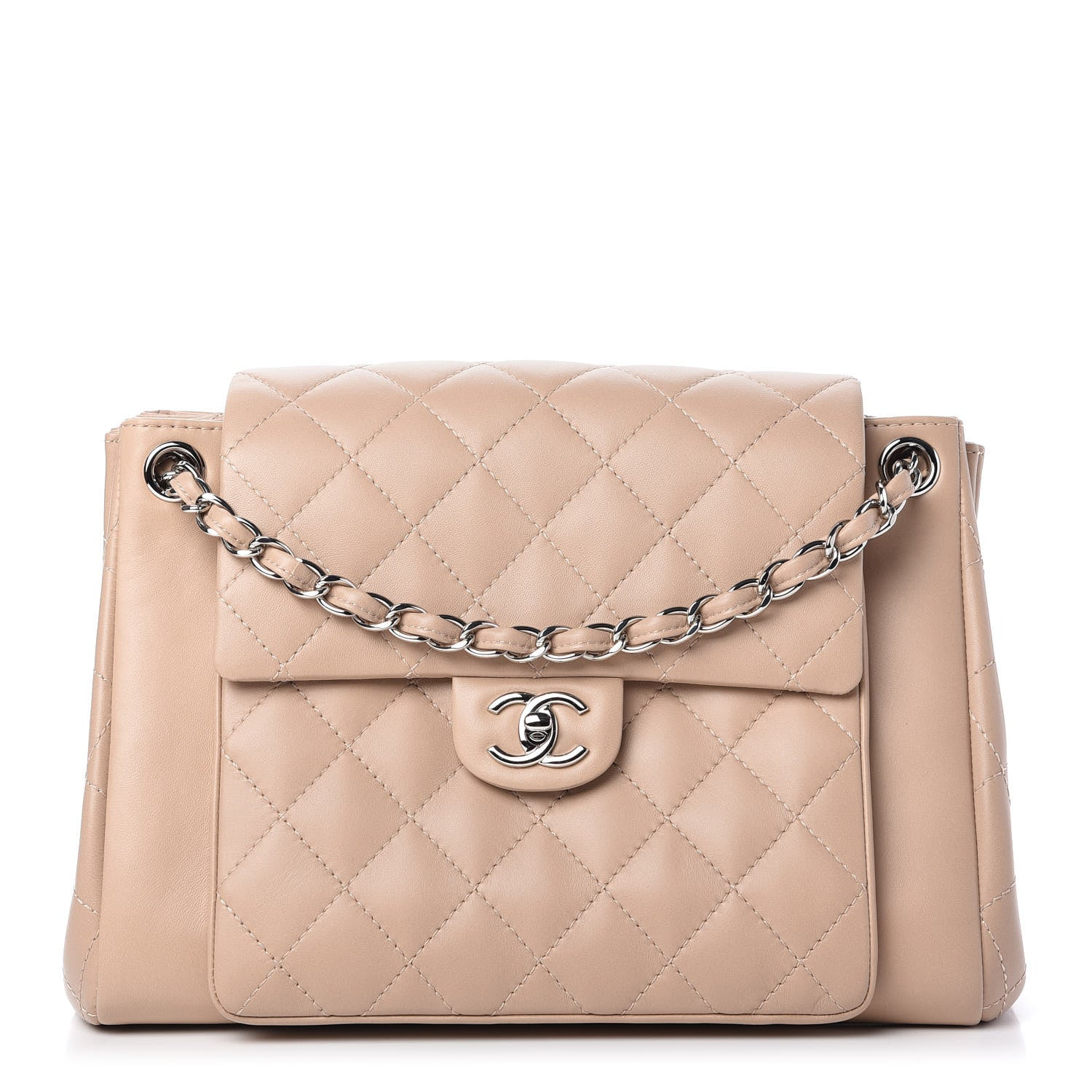 Chanel Lambskin Quilted CC Accordion Shopping Bag Beige 1 of 11