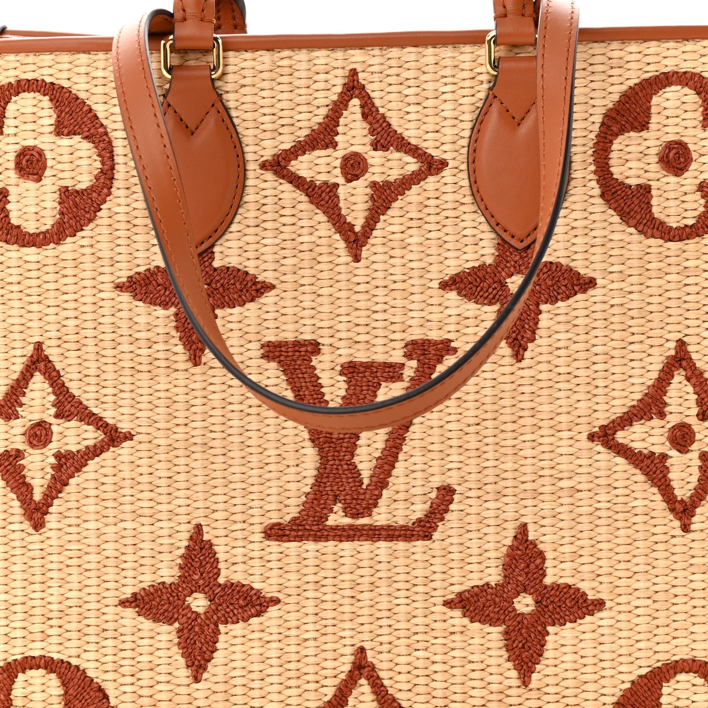 Raffia Calfskin Monogram Giant Onthego MM Tan