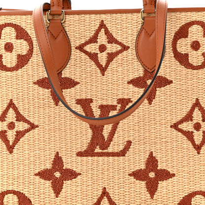 Louis Vuitton Raffia Calfskin Monogram Giant Onthego MM Tan 7 of 10