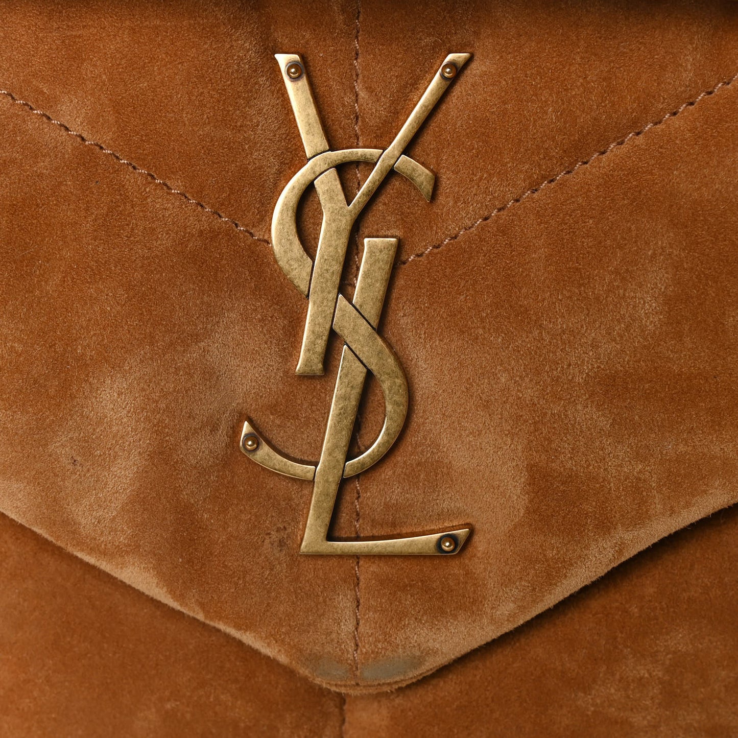 Suede Calfskin Quilted Small Loulou Puffer Monogram Chain Satchel Cinnamon