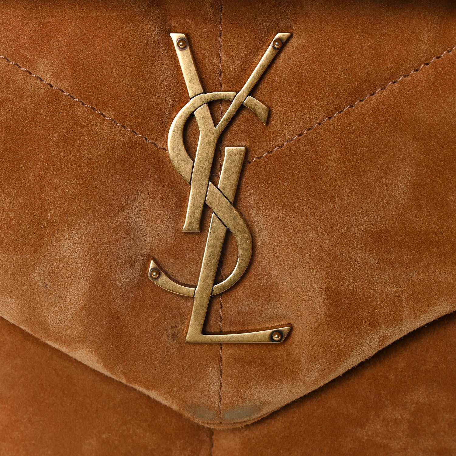 Saint Laurent Suede Calfskin Quilted Small Loulou Puffer Monogram Chain Satchel Cinnamon 11 of 20