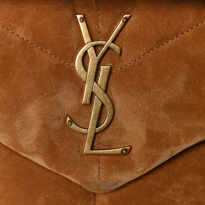 Saint Laurent Suede Calfskin Quilted Small Loulou Puffer Monogram Chain Satchel Cinnamon 11 of 20