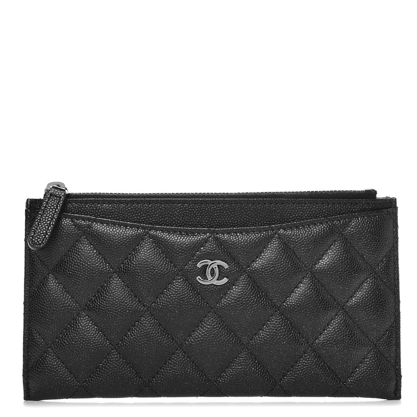 Iridescent Caviar Quilted Classic Zip Pouch Black