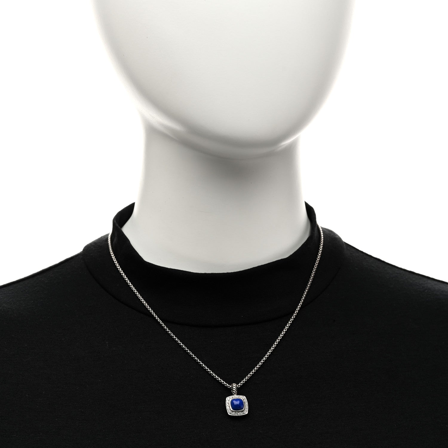 David Yurman Sterling Silver Diamond Lapis Lazuli 7mm Petite Albion Pendant Necklace 2 of 6