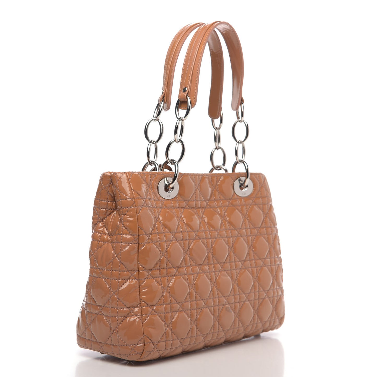 Patent Cannage Medium Dior Soft Shopping Tote Brown