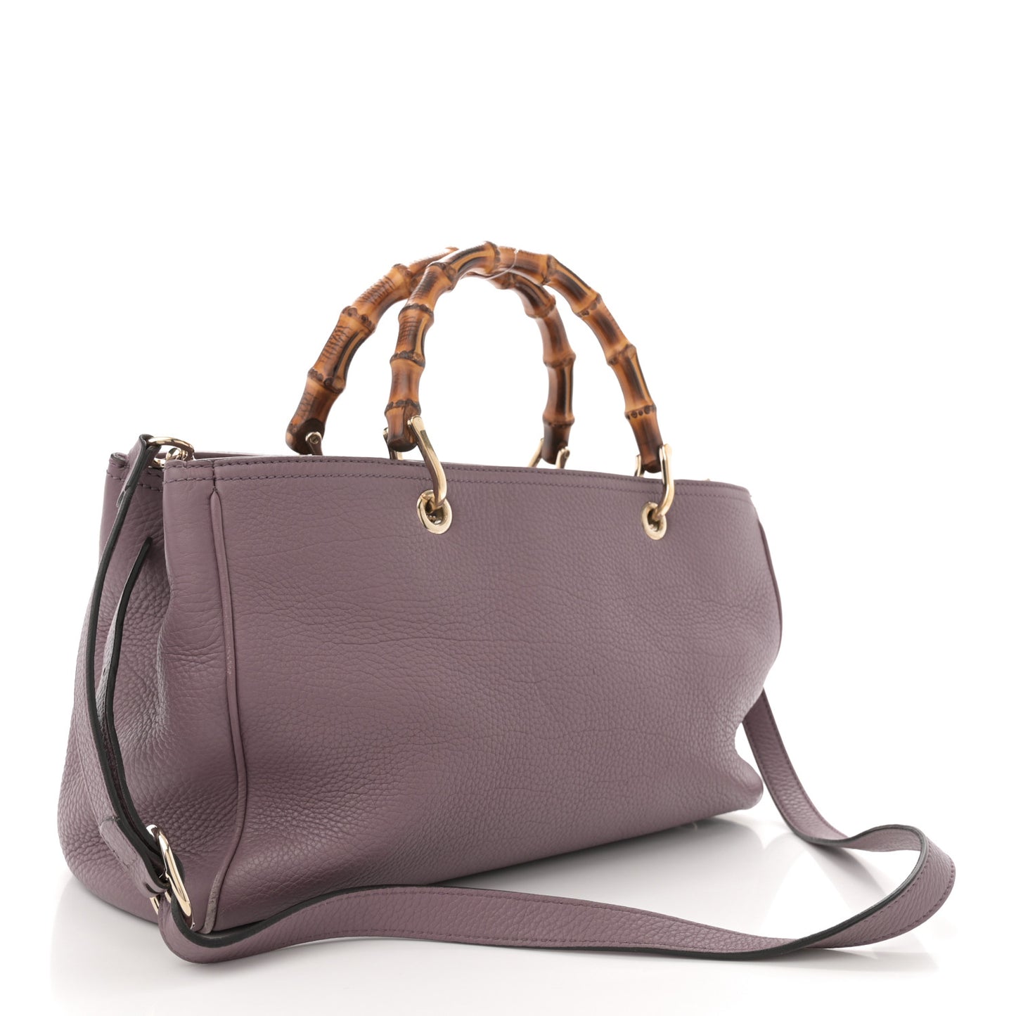 Pebbled Calfskin Medium Bamboo Shopper Tote Purple