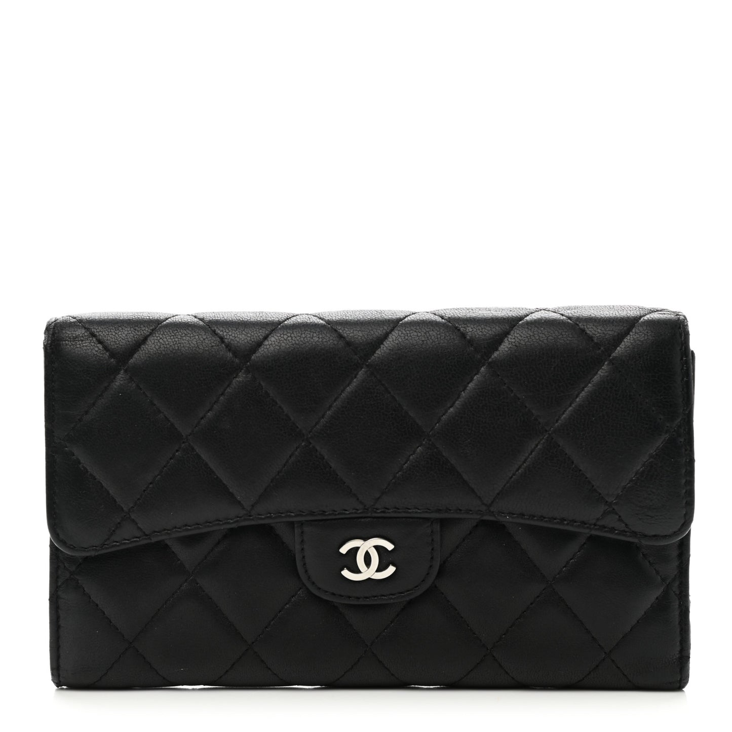 Lambskin Quilted Large Flap Wallet Black