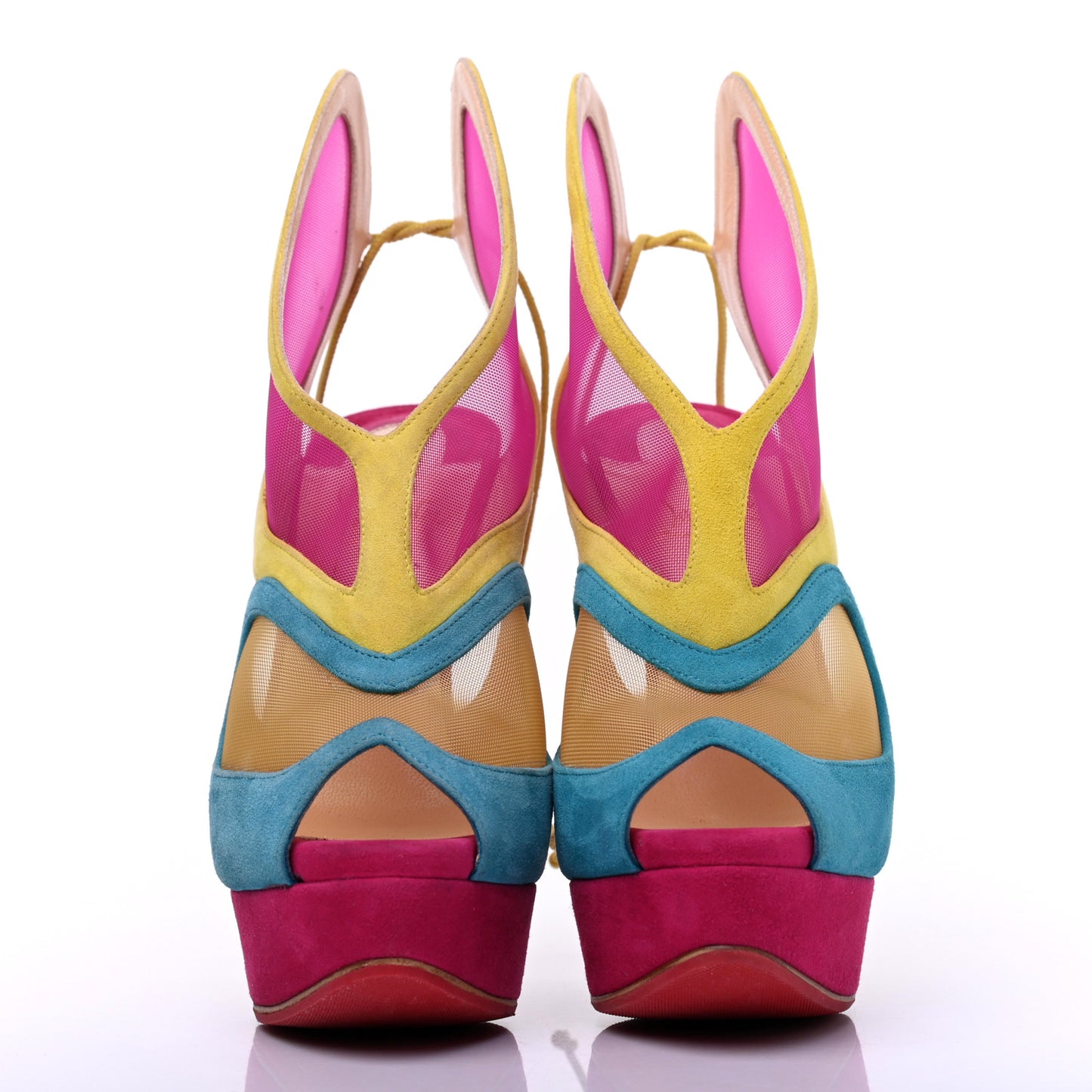 Suede Mesh Farfamesh 160 Peep Toe Platform Booties 36.5Multicolor