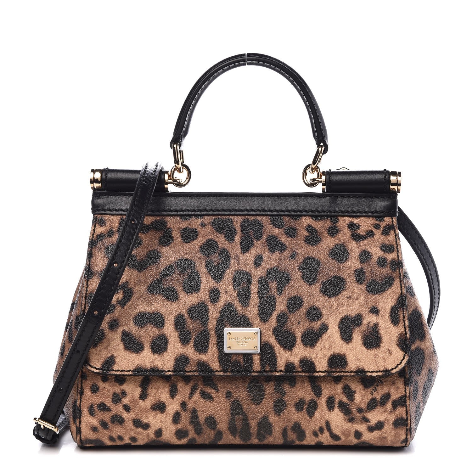 Dolce & Gabbana Dauphine Leopard Print Small Miss Sicily Satchel Black 1 of 6