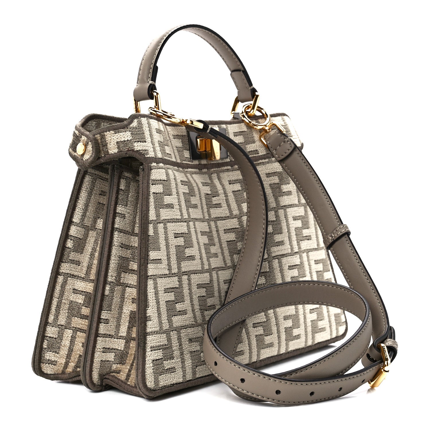 Fendi Chenille Vitello Seta FF Small Peekaboo I SEE U Satchel Tortora Nuvola 3 of 10