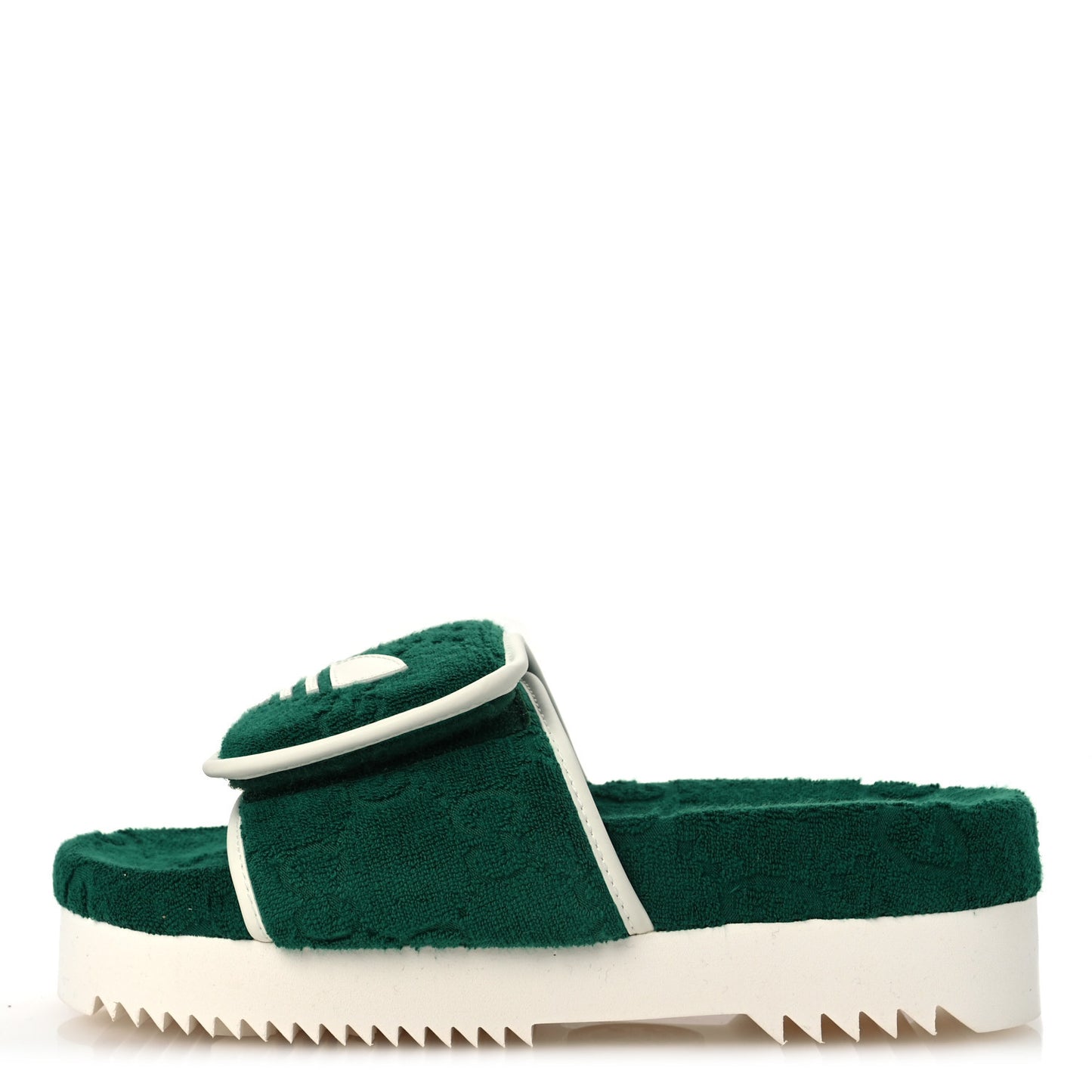 X ADIDAS Terry Cloth Trefoil GG Monogram Womens Platform Sandals 38 Green Off White