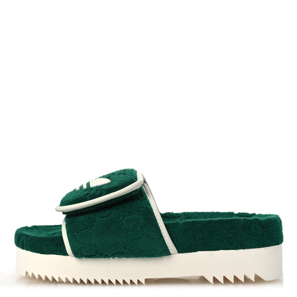 Gucci X ADIDAS Terry Cloth Trefoil GG Monogram Womens Platform Sandals 38 Green Off White 1 of 10
