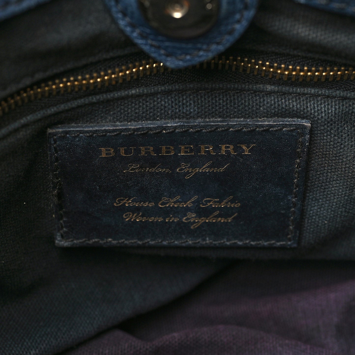 Calfskin House Check Small Banner Tote Midnight Blue