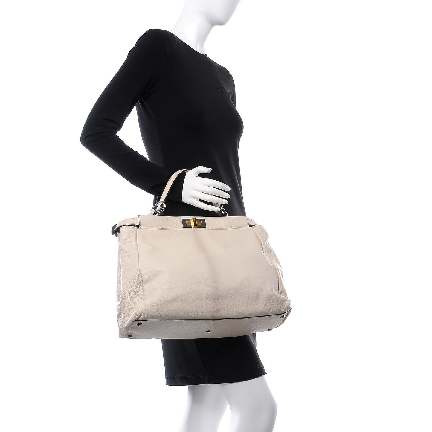 Goatskin Elaphe Large Peekaboo Iconic Satchel Latte Natural