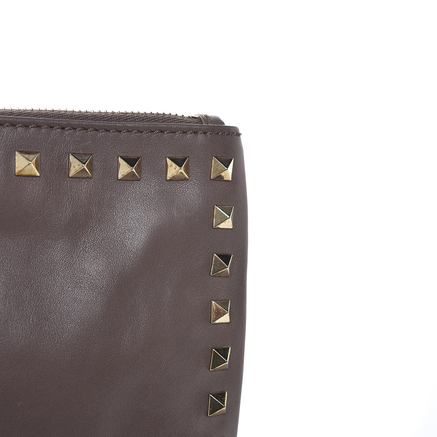 Vitello Large Rockstud Zip Wristlet Pouch Taupe