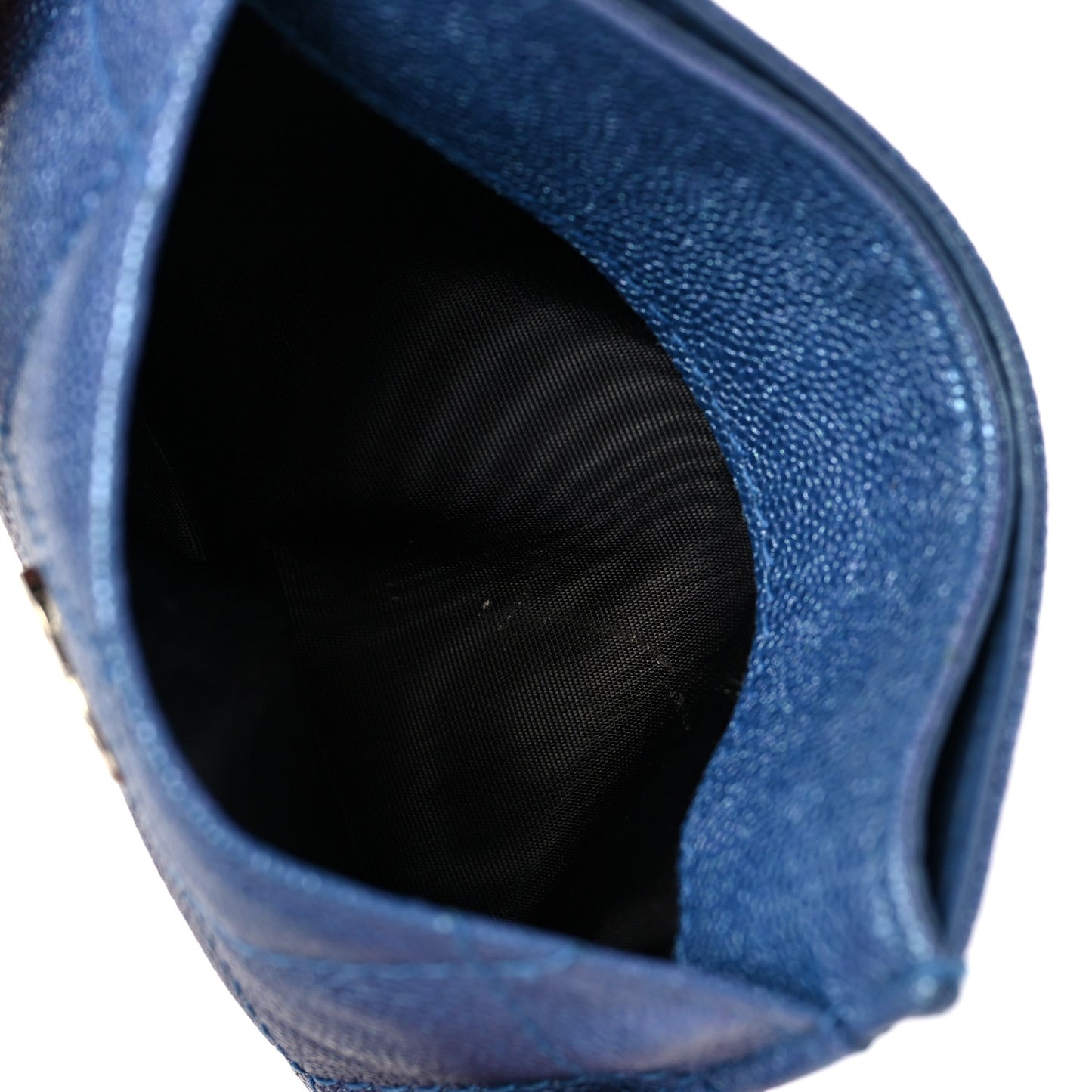 Iridescent Caviar Quilted Card Holder Dark Blue