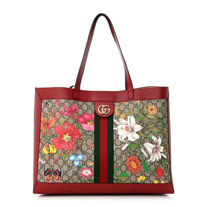 Gucci GG Supreme Monogram Flora Web Large Ophidia Tote Red 1 of 11