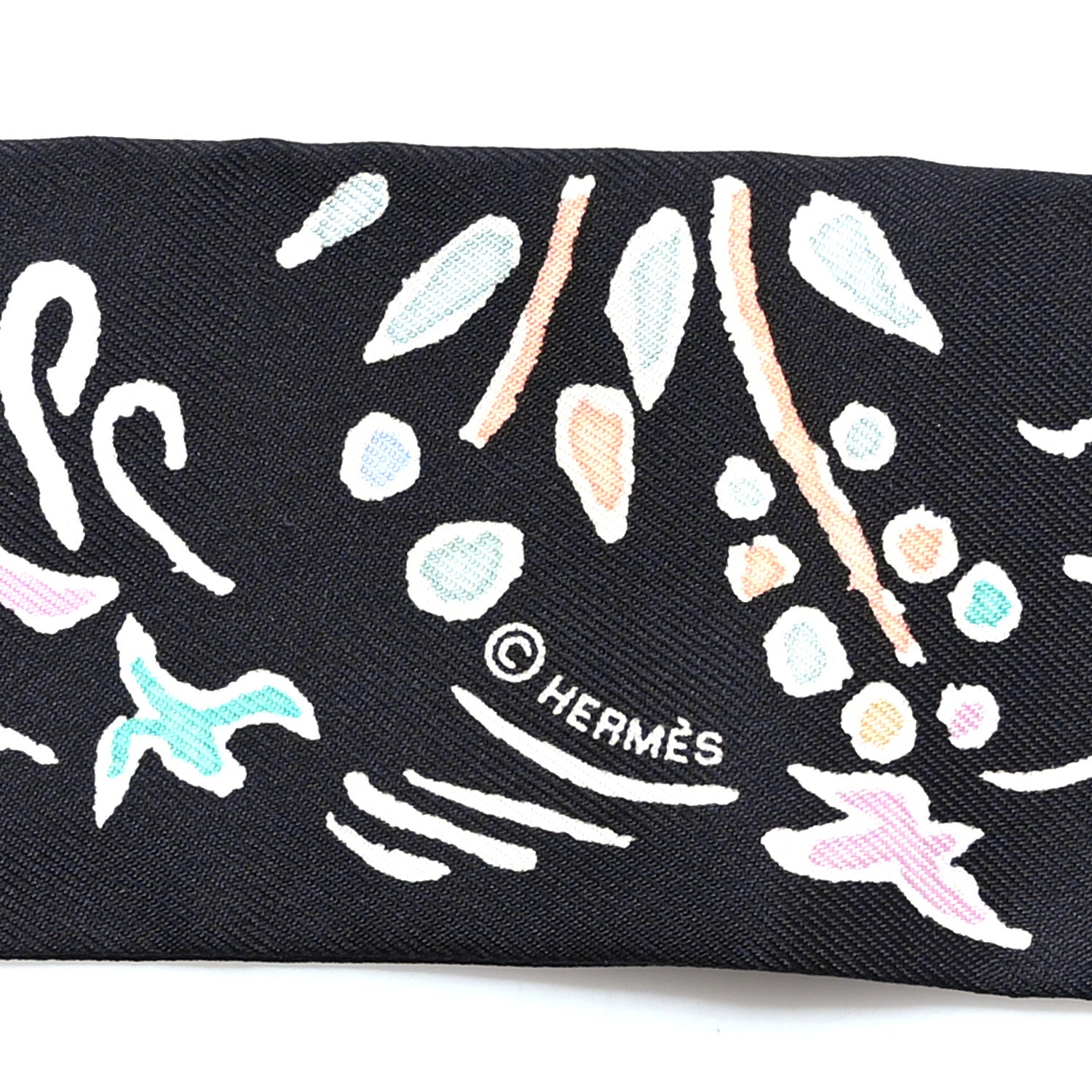 Hermes Silk Isola Di Primavera Twilly Black Vert Rose 4 of 4