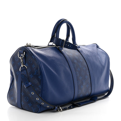 Louis Vuitton Taiga Monogram Eclipse Keepall Bandouliere 50 Pacific Blue 2 of 10