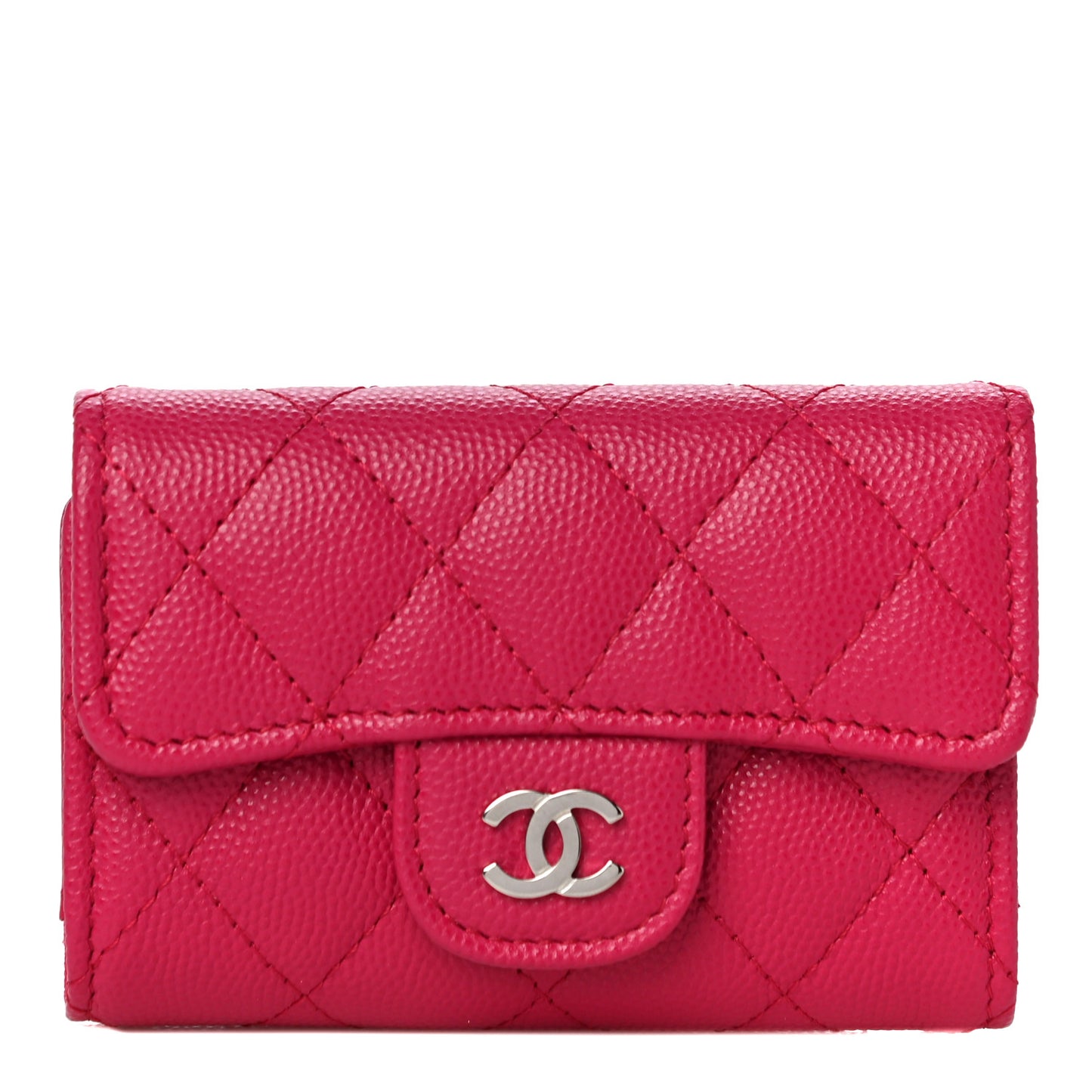 Caviar Quilted Classic 4 Key Holder Wallet Dark Pink