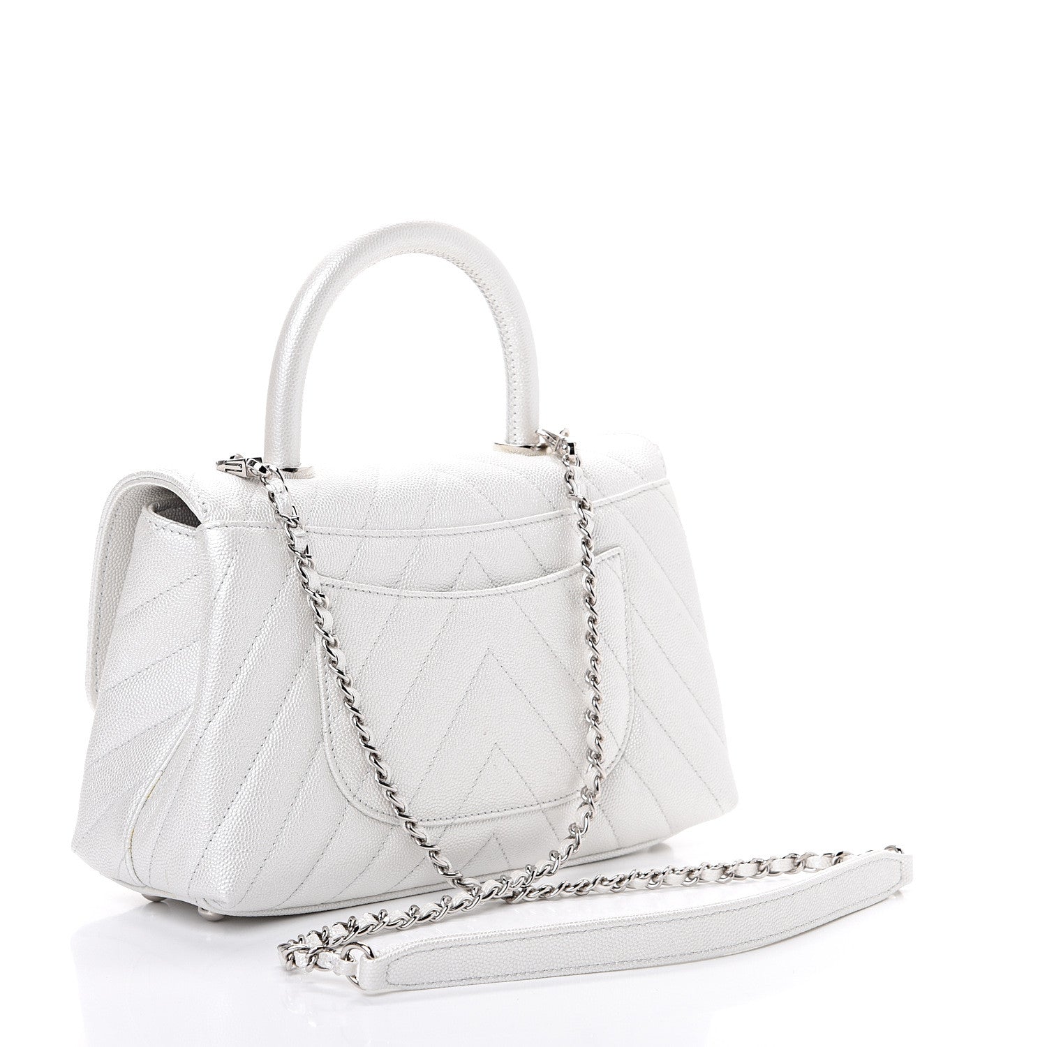 Chanel Iridescent Caviar Chevron Quilted Mini Coco Handle Flap White 2 of 11