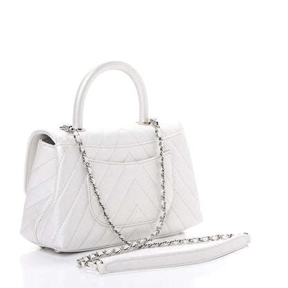 Chanel Iridescent Caviar Chevron Quilted Mini Coco Handle Flap White 2 of 11