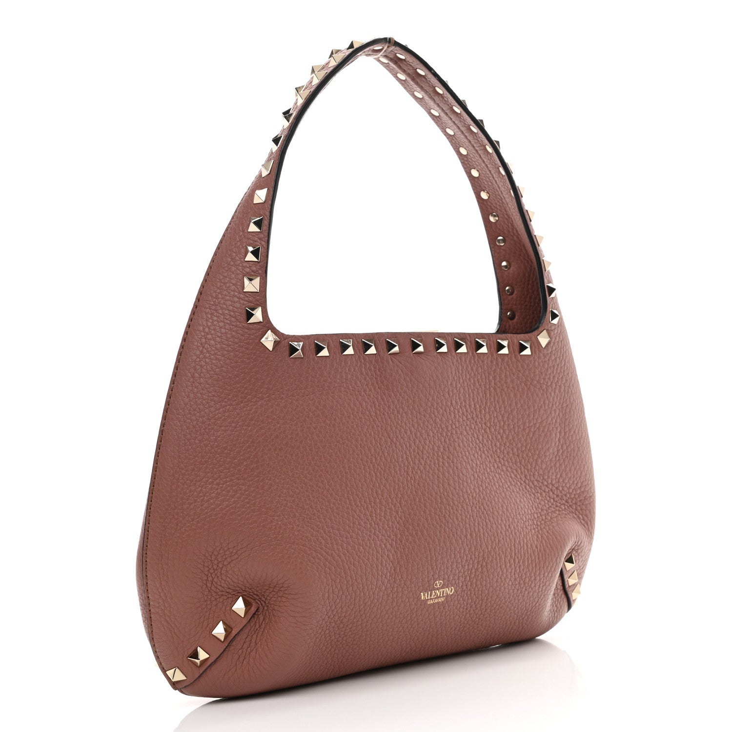 Valentino Garavani Pebbled Calfskin Small Rockstud Flip Lock Hobo Dark Nude 3 of 7