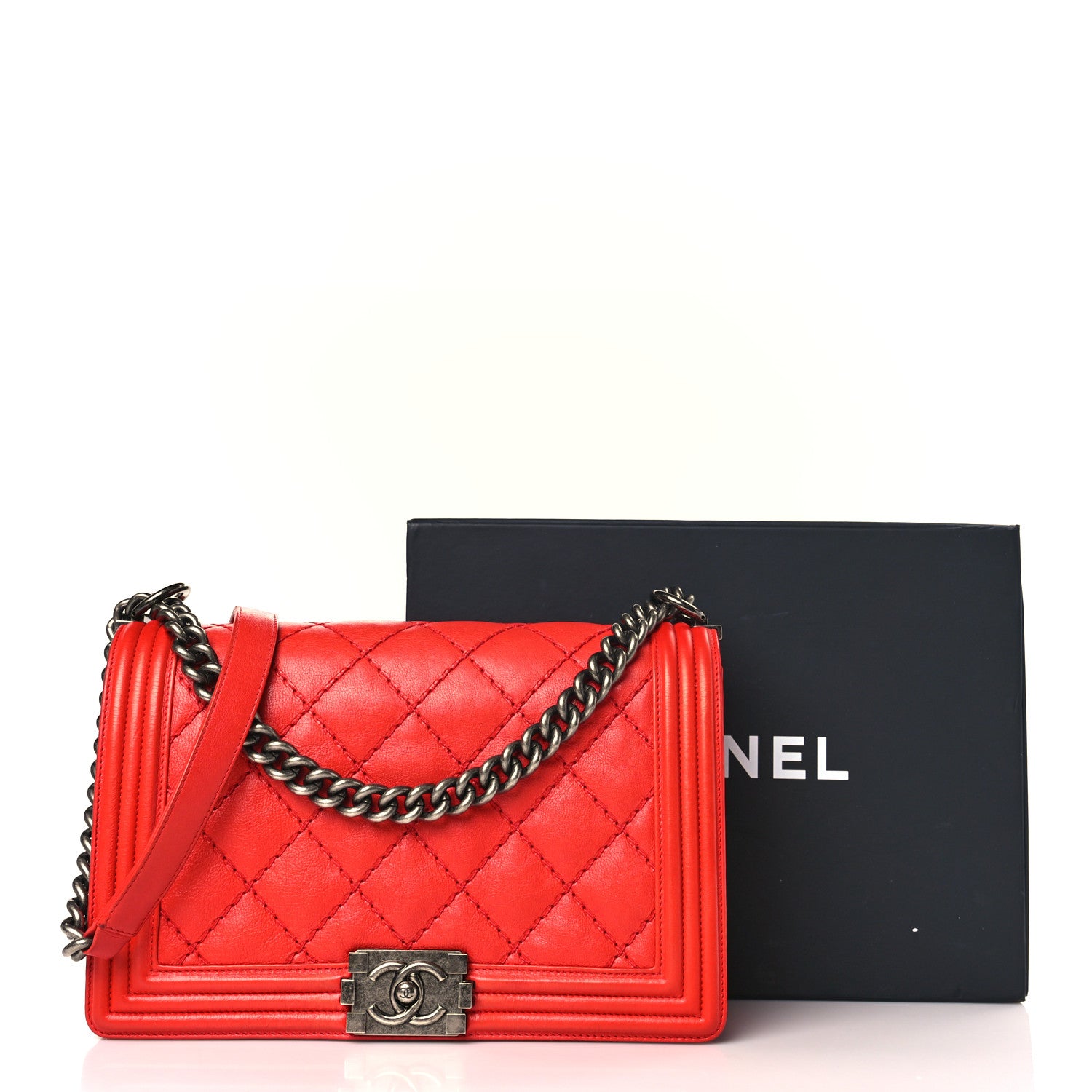 Chanel Calfskin Double Stitch New Medium Boy Flap Red 10 of 10