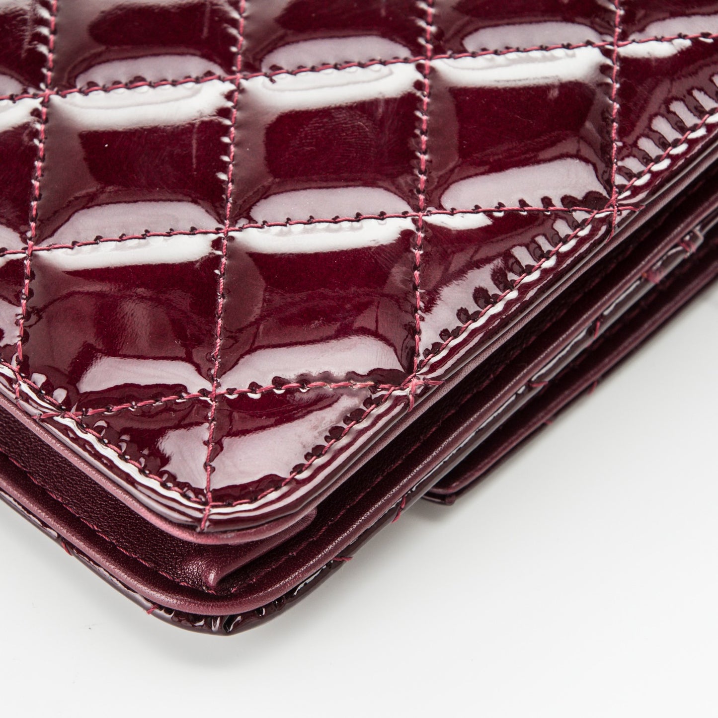 Patent Quilted Brilliant Wallet On Chain WOC Light Burgundy