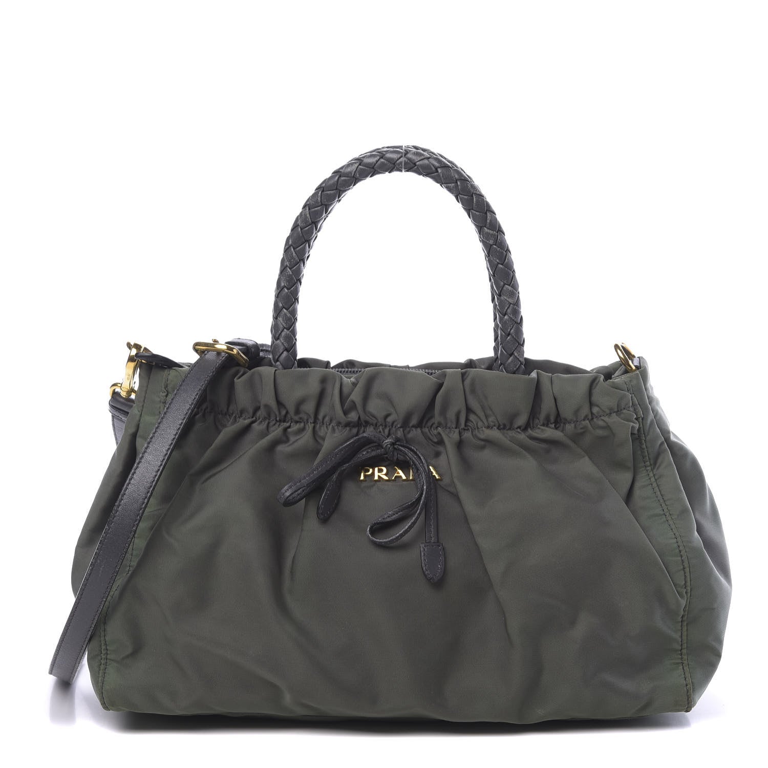 Prada Tessuto Nylon Bow Shoulder Bag Green 1 of 16