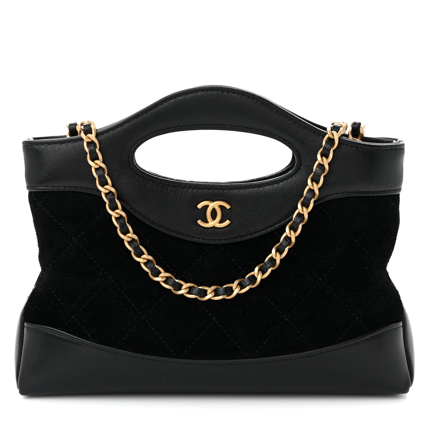 Suede Shiny Crumpled Calfskin Quilted Nano 31 Shopping Bag Black