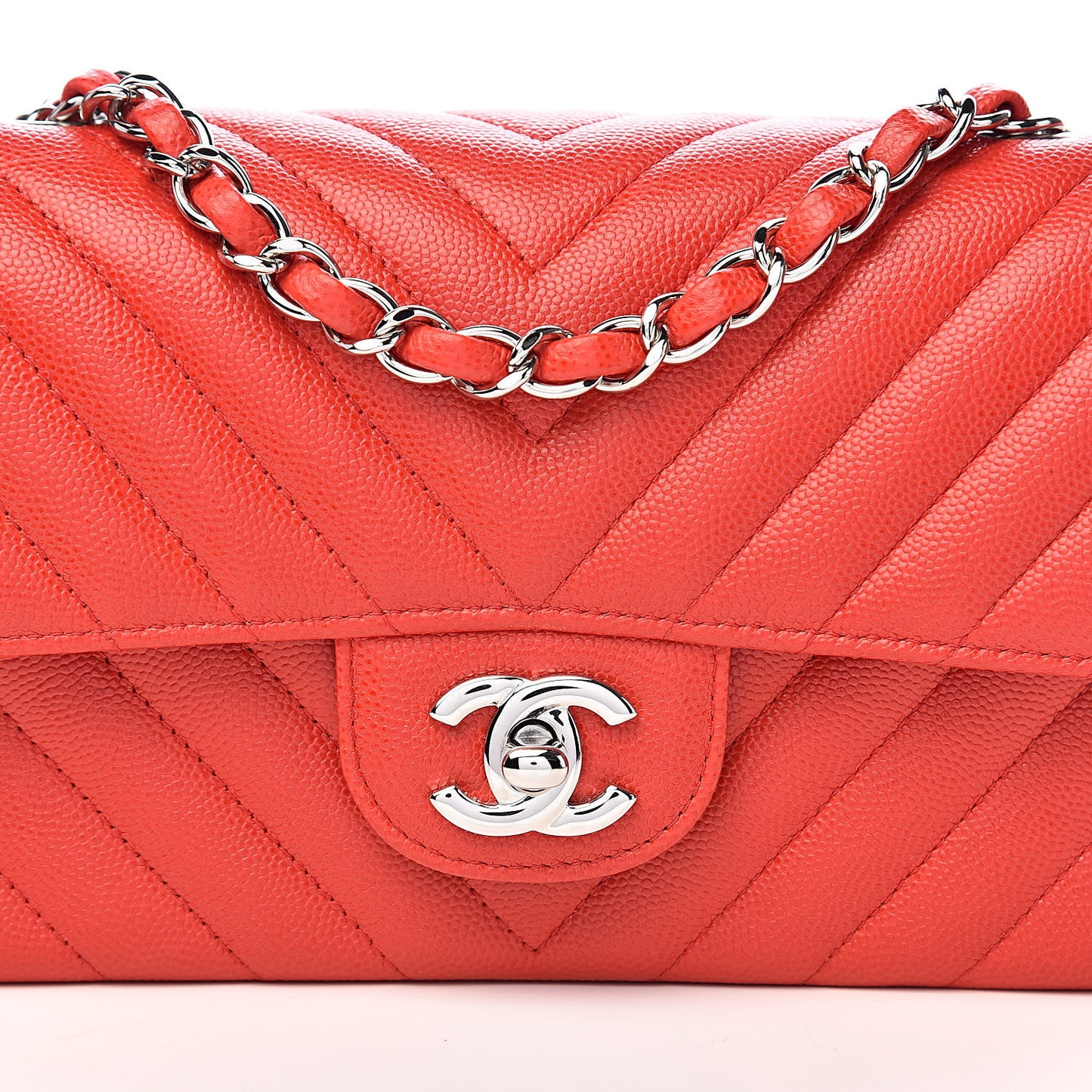 Caviar Chevron Quilted Mini Rectangular Flap Red