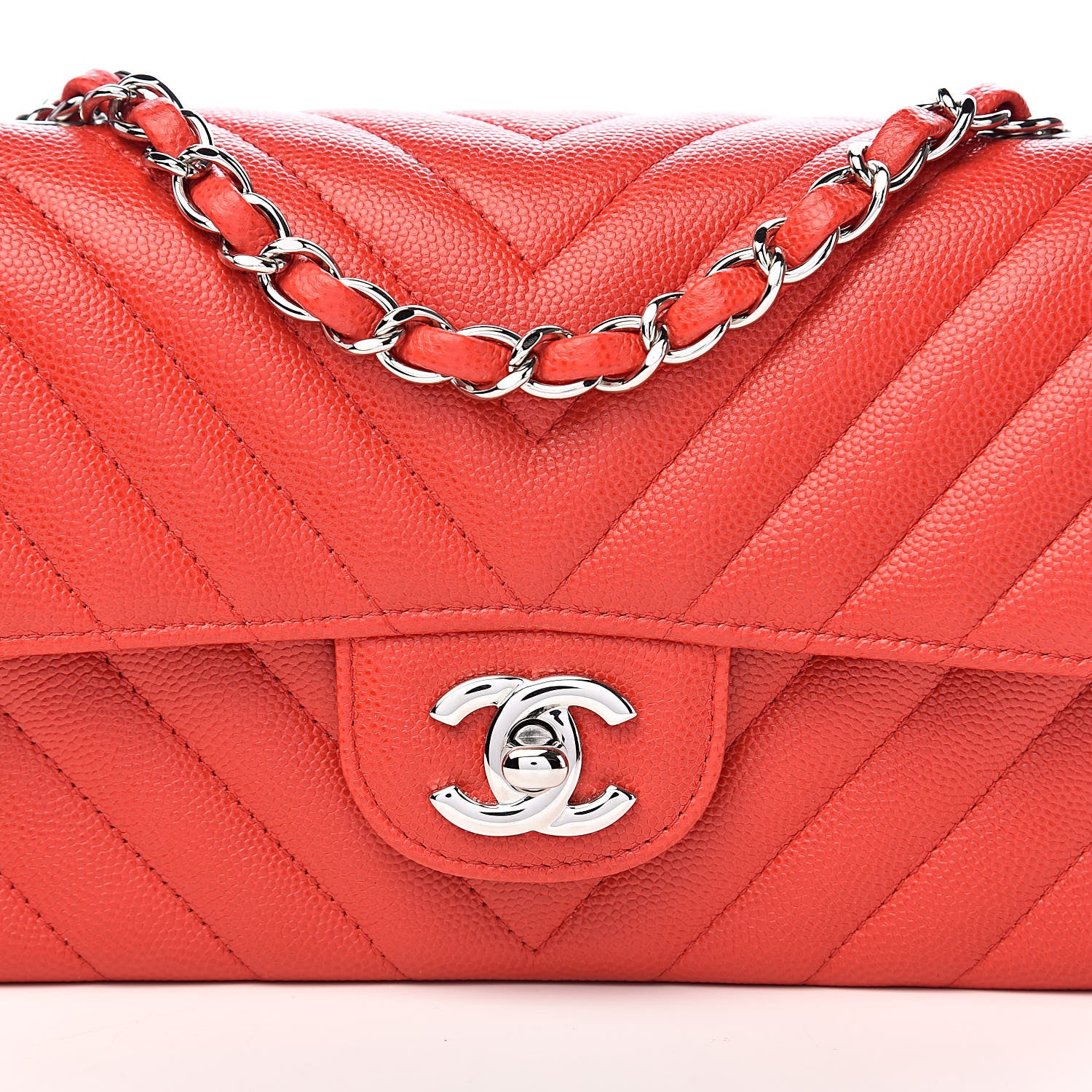 Chanel Caviar Chevron Quilted Mini Rectangular Flap Red 10 of 10