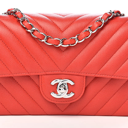 Chanel Caviar Chevron Quilted Mini Rectangular Flap Red 10 of 10