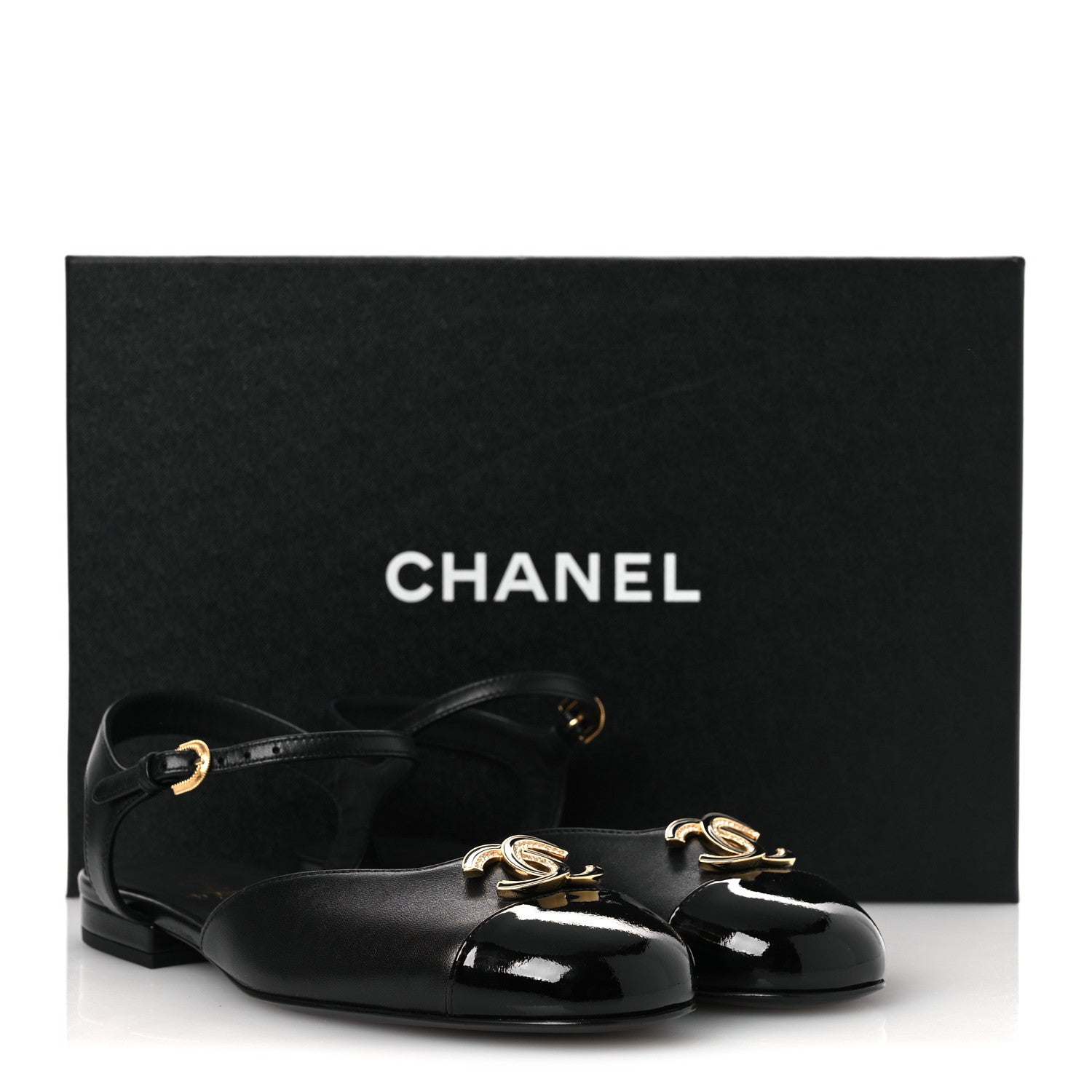 Chanel Lambskin Patent Cap Toe Crystal Enamel CC Mary Jane Slingback Flats 36 Black 12 of 12