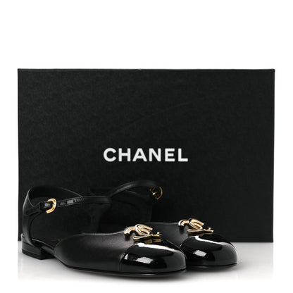 Chanel Lambskin Patent Cap Toe Crystal Enamel CC Mary Jane Slingback Flats 36 Black 12 of 12